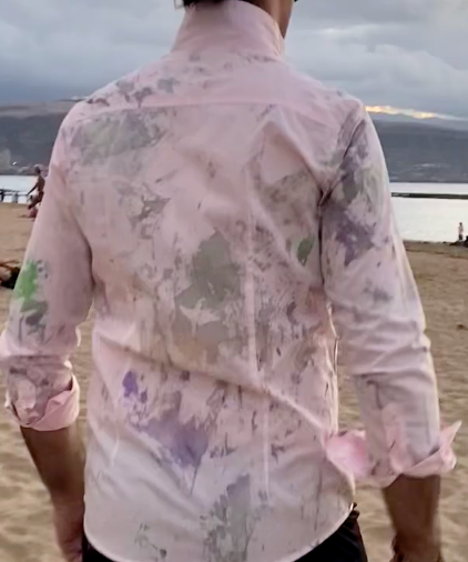 Rosa - Camicia uomo dipinta a mano unica