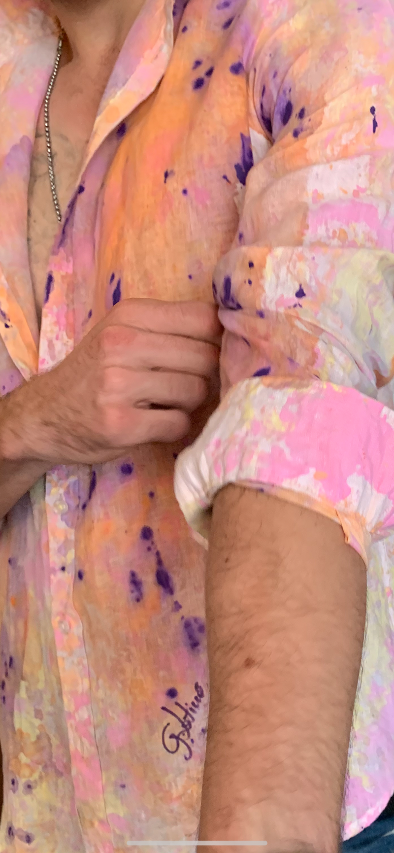 Salmone - Camicia uomo dipinta a mano