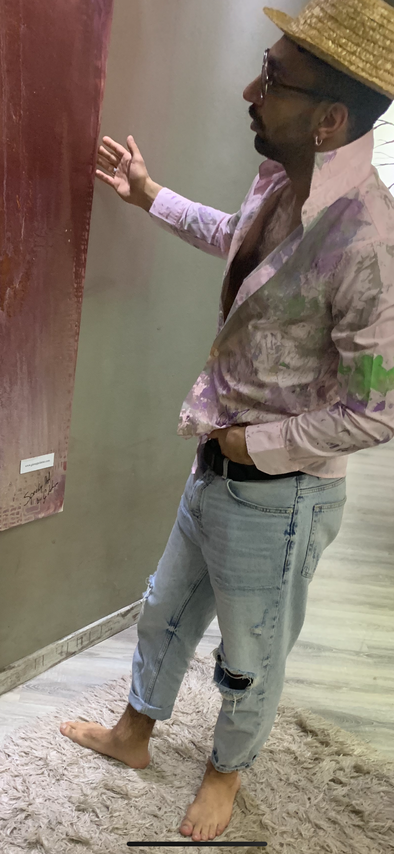 Rosa - Camicia uomo dipinta a mano unica